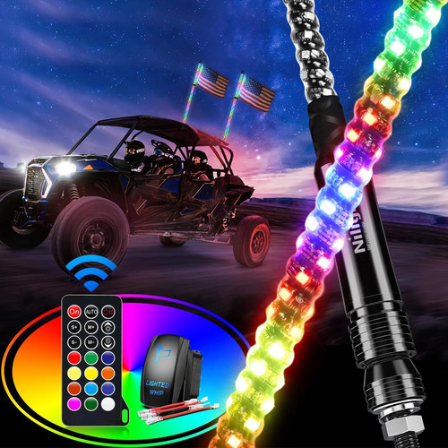 Nilight 2PCS 2FT Spiral RGB Led Whip Light w/RGB -2PCS,