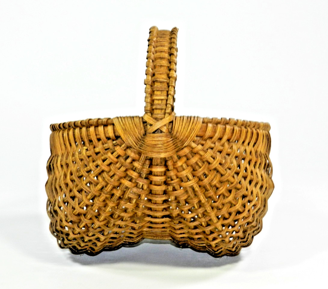 Vintage Handcrafted Woven Wicker Buttocks Basket Rustic Farmhouse Egg Carrier