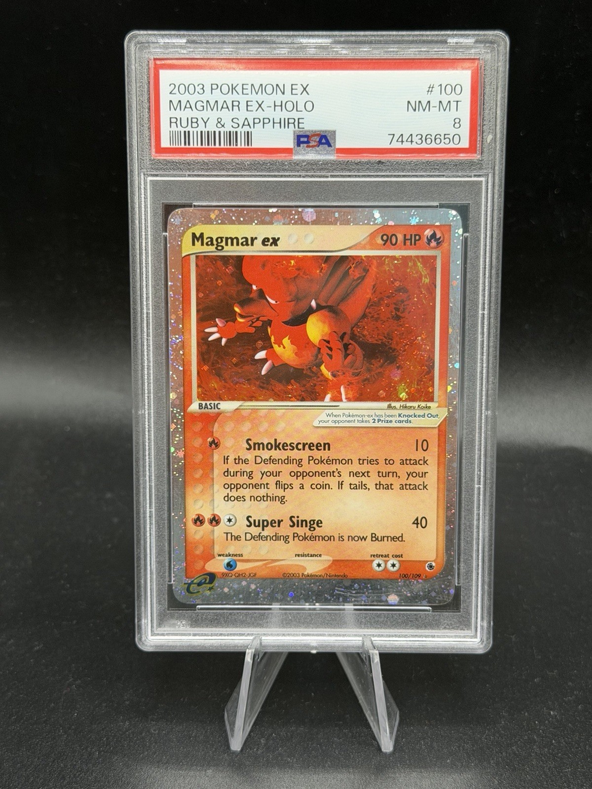 Pokemon 2003 EX Ruby & Sapphire Magmar ex 100/109 Holo Ultra Rare PSA 8 Pokemon 2003 EX Ruby & Sapphire Magmar ex 100/109 Holo Ultra Rare PSA 8