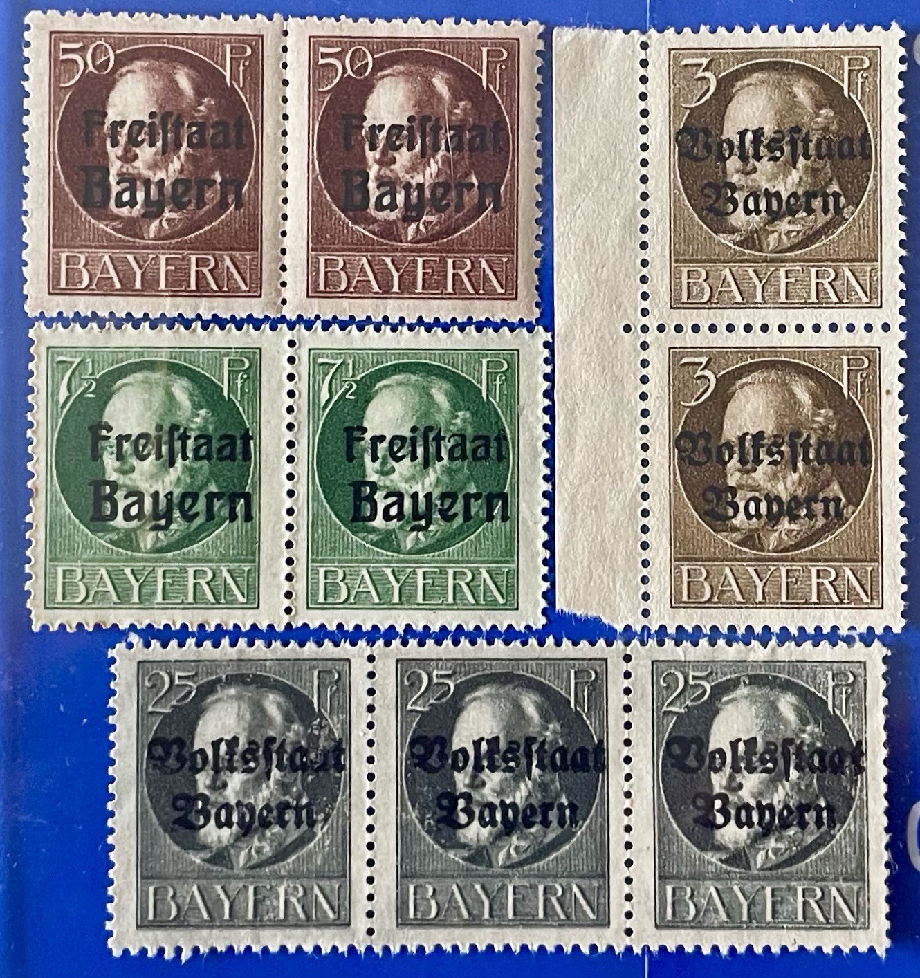 Antique German Bayern Pairs Mint Early 1900s OVPT Stamps Antique German Bayern Pairs Mint Early 1900s OVPT Stamps