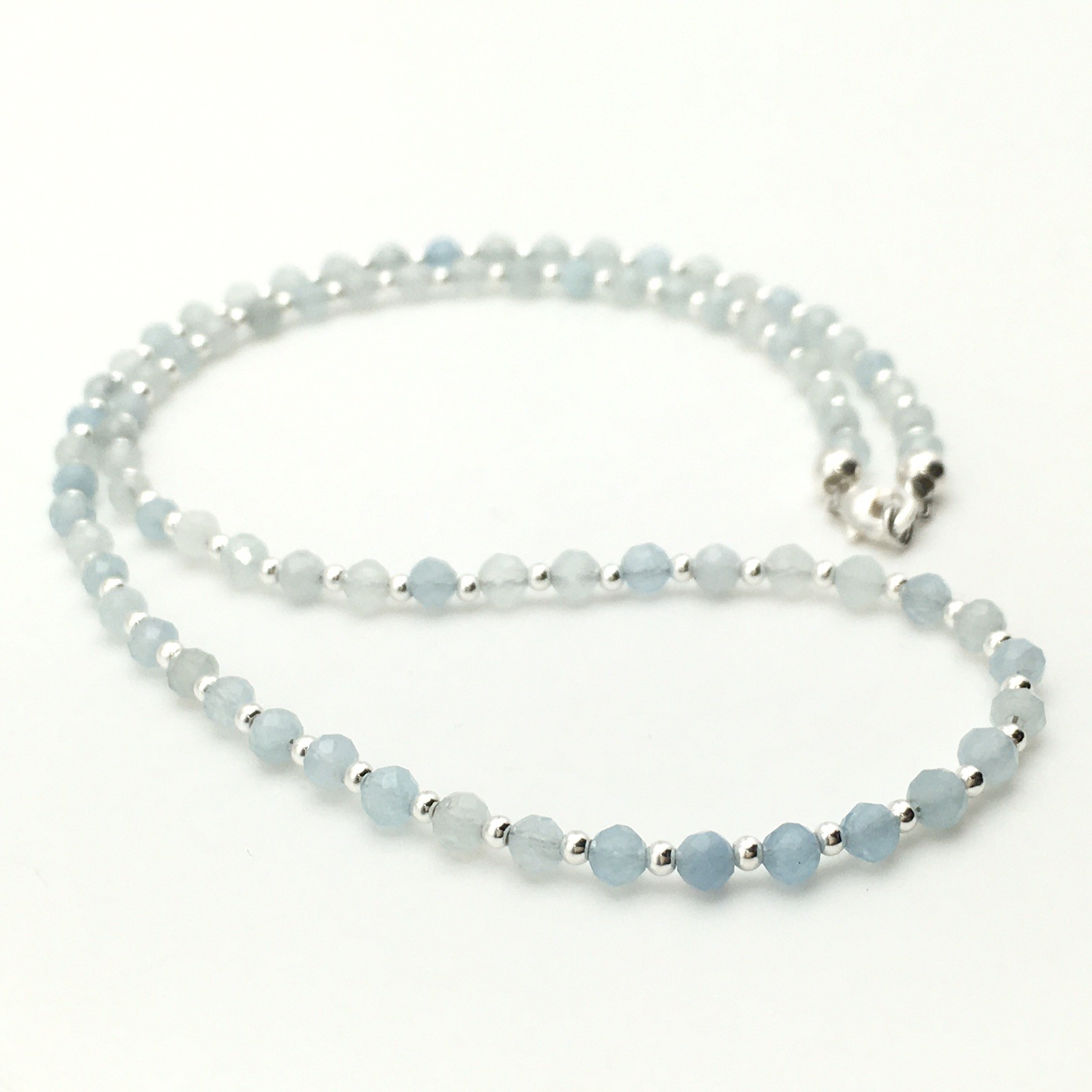 Silver Schark Handmade Sterling Silver & Aquamarine Choker Necklace 17\