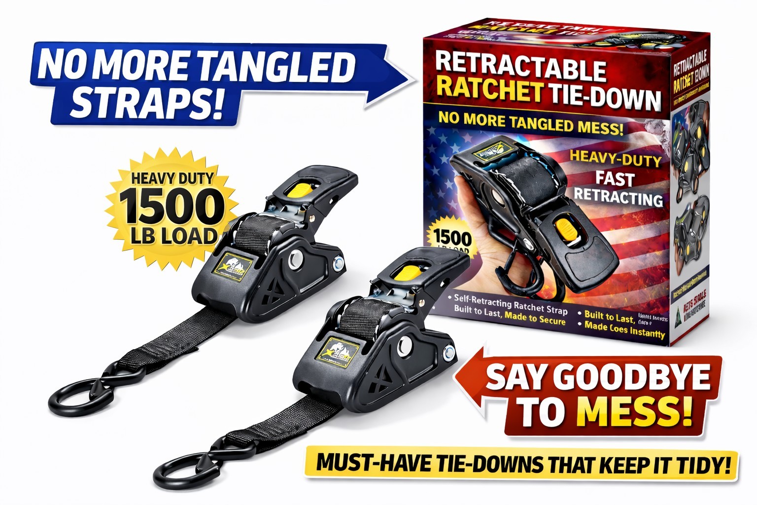2 inch Seatbelt Heavy Duty Grade Retractable Ratchet Straps – 3300lb Tie Downs