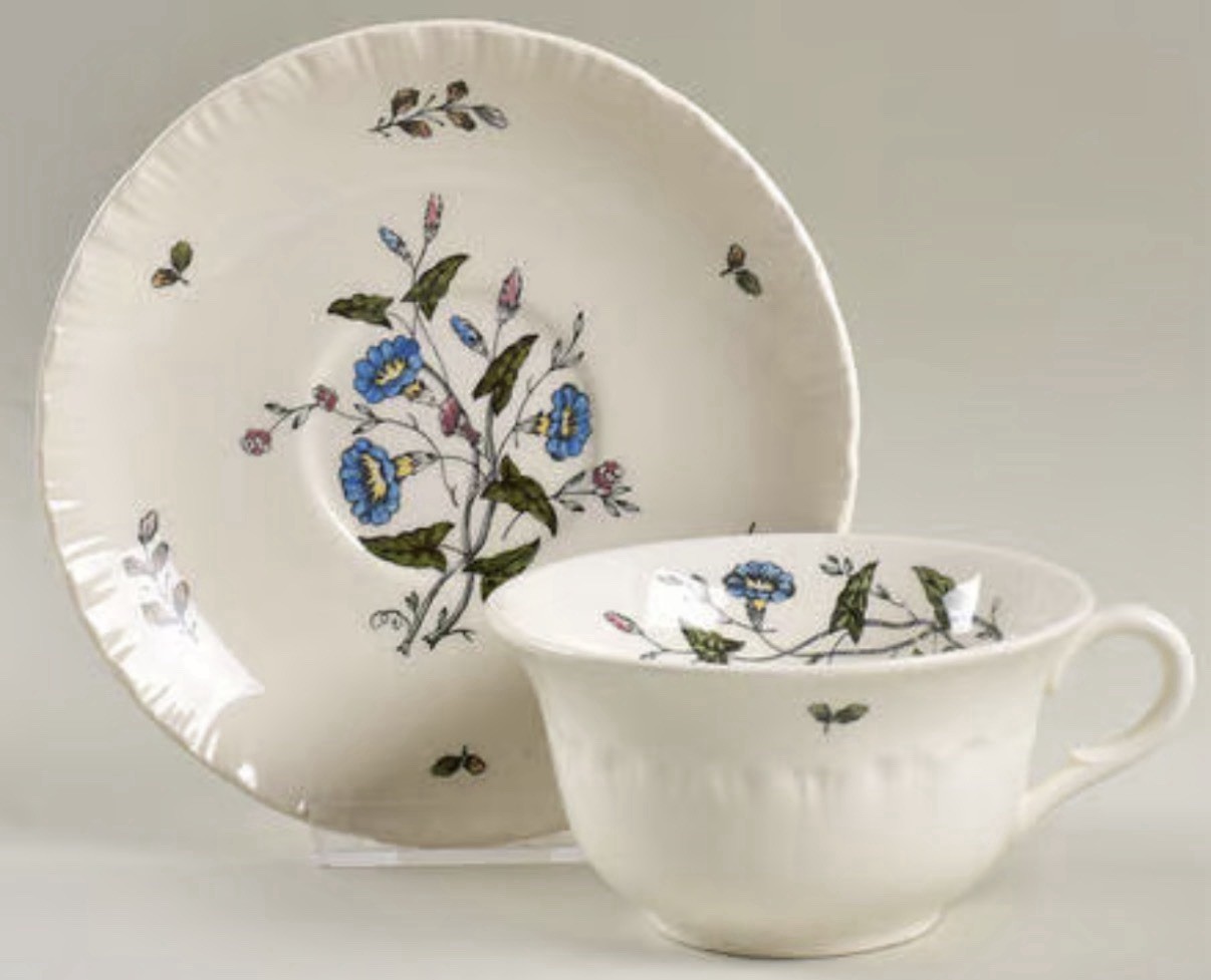 Wedgwood Williamsburg Wild Flowers Teacup Saucer Set England Shell Edge EXCELENT Wedgwood Williamsburg Wild Flowers Teacup Saucer Set England Shell Edge EXCELENT