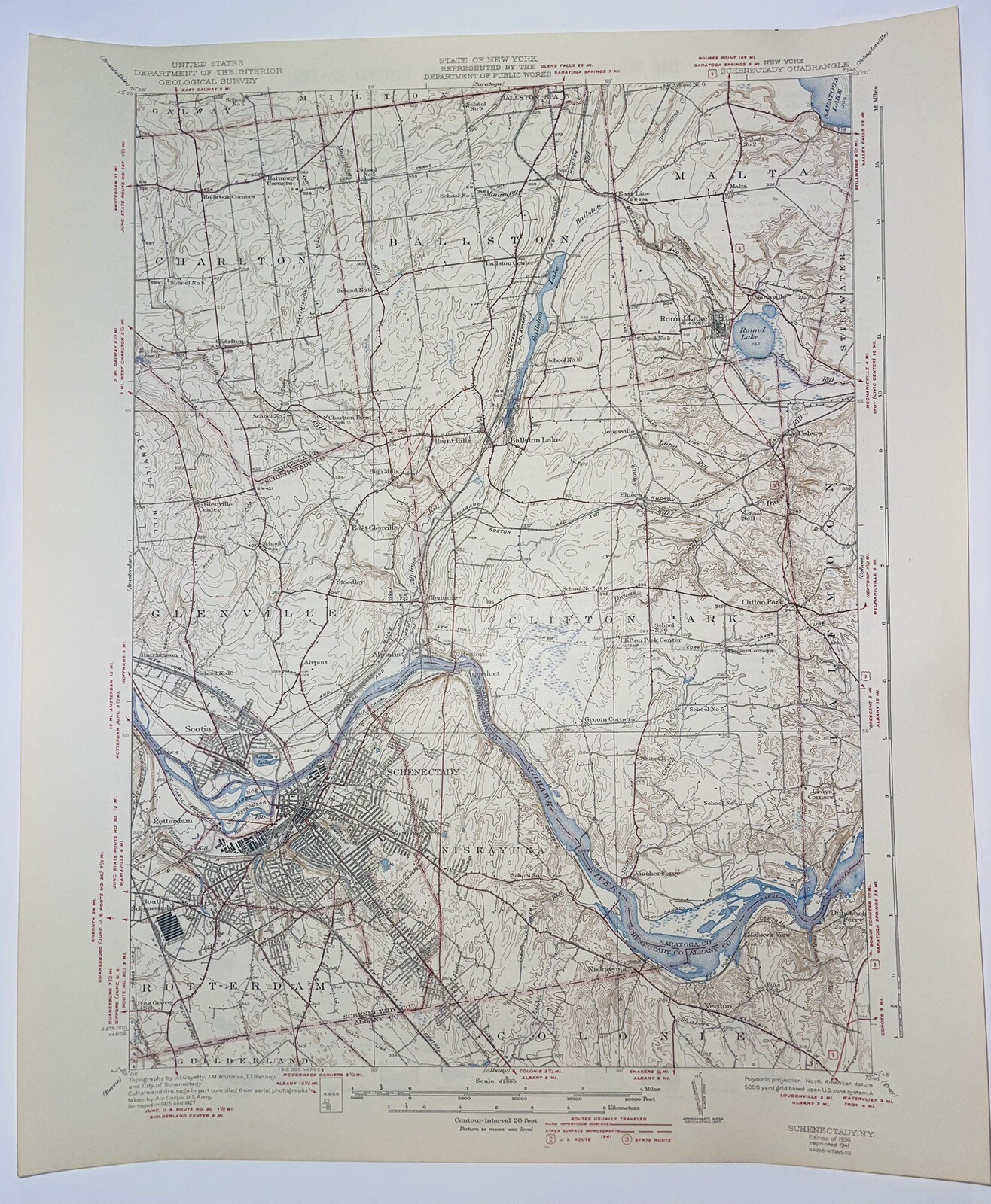 Schenectady NY Topography Map, Clifton Park, Niskayuna, Glenville, Mohawk River