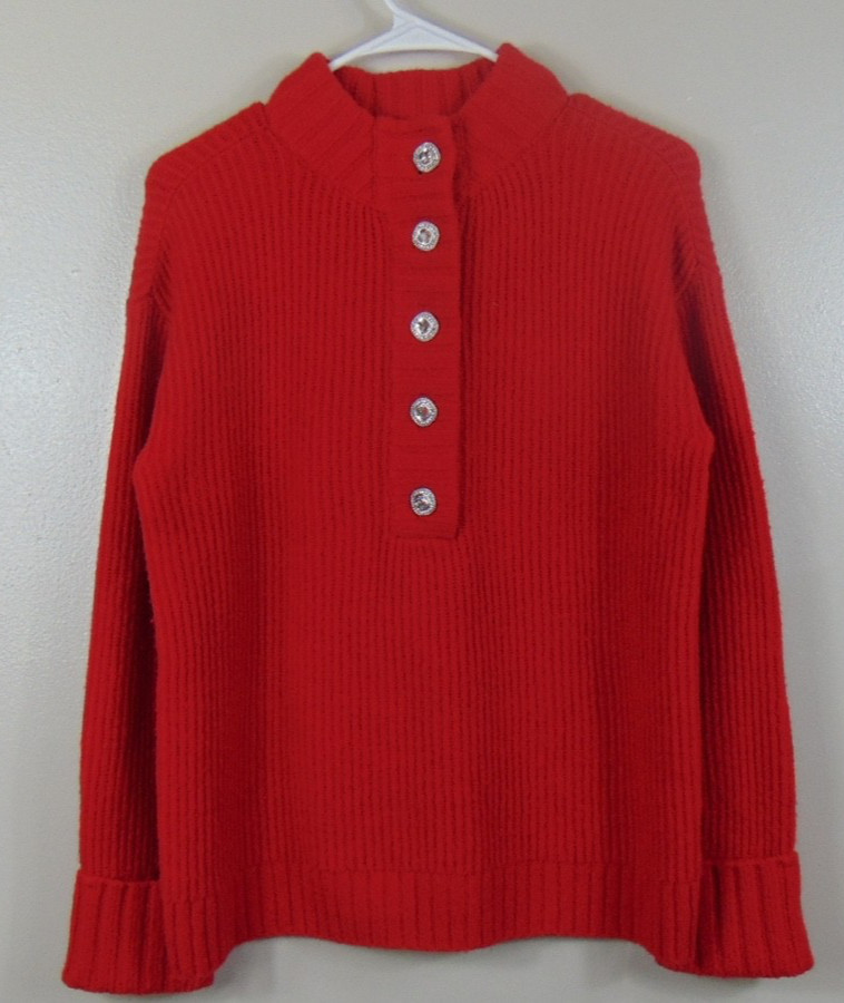 New Talbots Red Knit Sweater Womens PS Pullover Crystal Buttons Wool Blend Small New Talbots Red Knit Sweater Womens PS Pullover Crystal Buttons Wool Blend Small