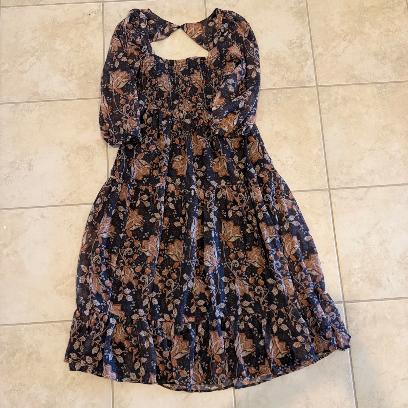 Anthropologie Let Me Be Floral Smocked Tiered Midi Dress Petite Small SP NWT Anthropologie Let Me Be Floral Smocked Tiered Midi Dress Petite Small SP NWT
