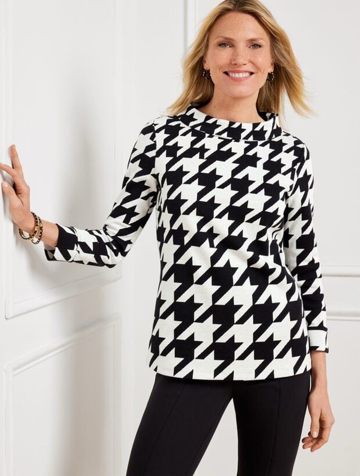 Talbots Houndstooth Jacquard Top, Small Talbots Houndstooth Jacquard Top, Small