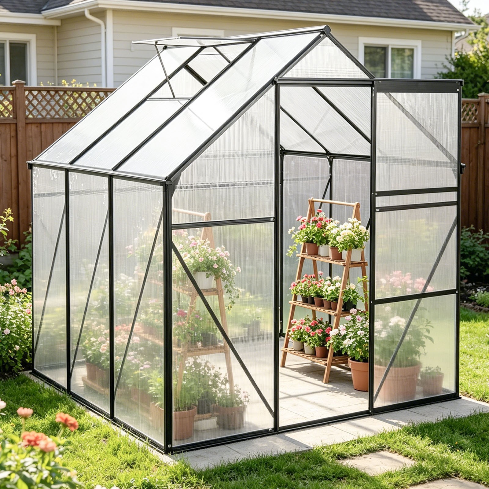 6x6 6x8 6x10 8x6 8x10 FT Outdoor Greenhouse with Sliding Door & Vents for Garden