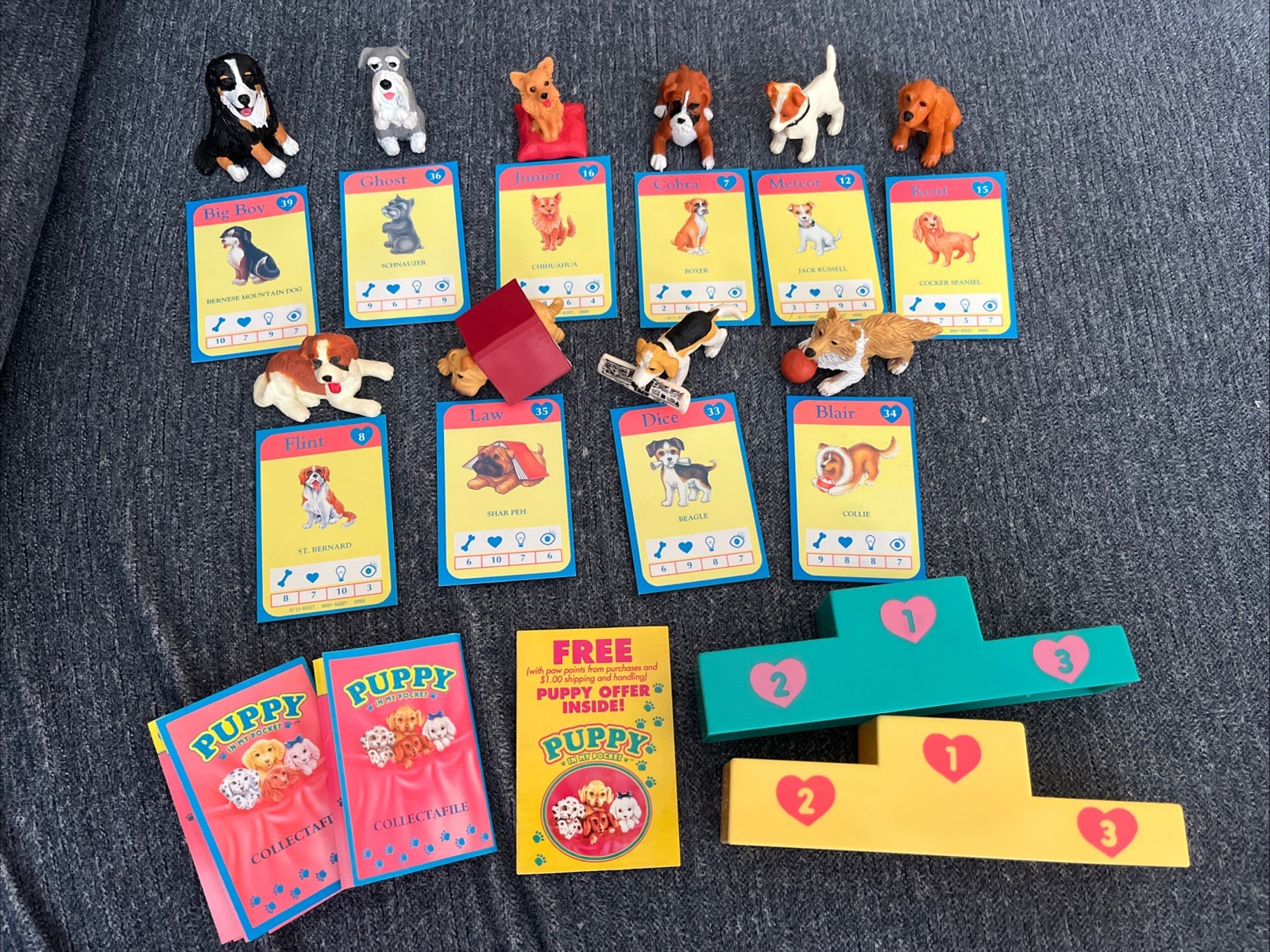Vintage 1993 & 1994 Puppy in My Pocket Toys Lot - Cards Collectafile Podium Dogs