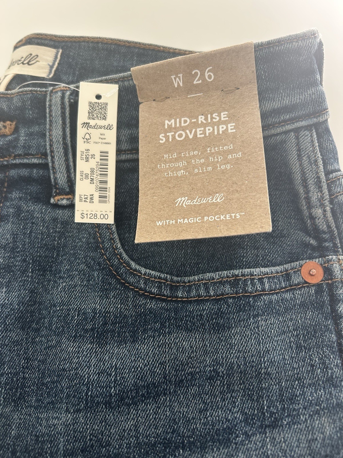 Madewell Women’s Mid-Rise Stovepipe Straight Jeans Dark Wash Magic Pockets 26