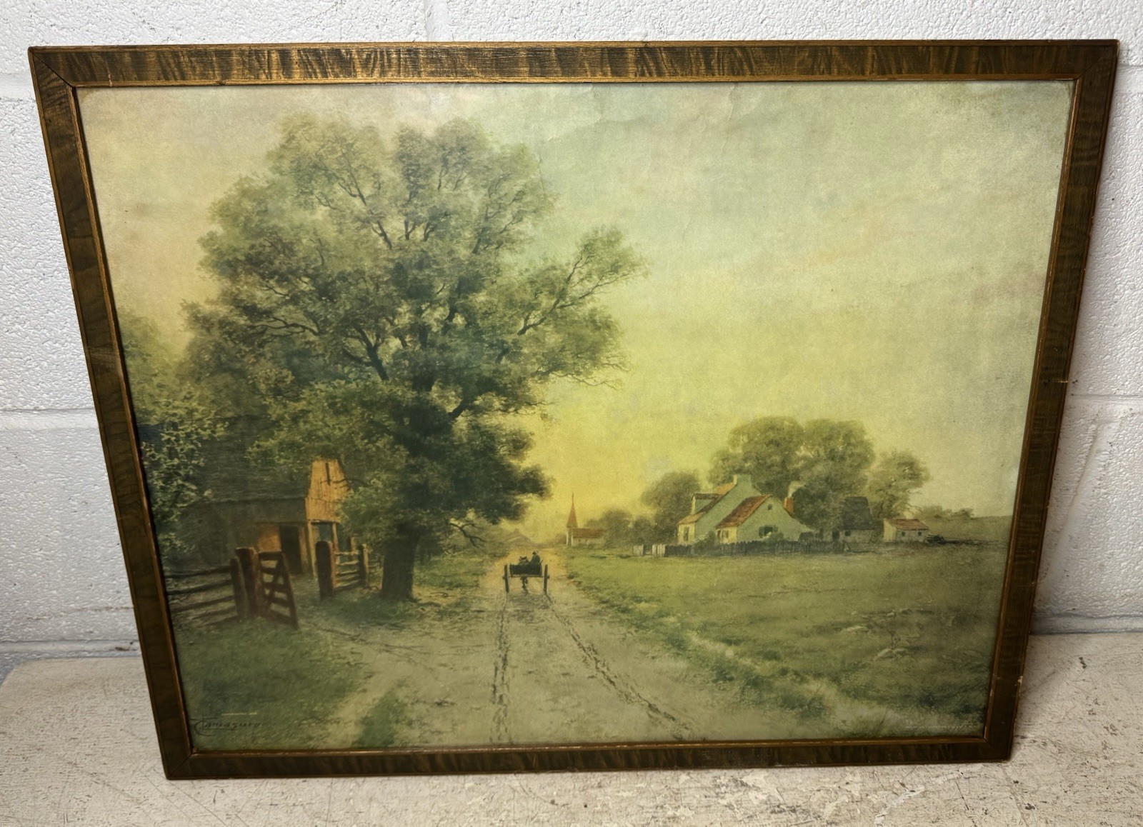 Antique 1909 Edwin Lamasure Litho Print Original Period Frame Country Road Scene Antique 1909 Edwin Lamasure Litho Print Original Period Frame Country Road Scene