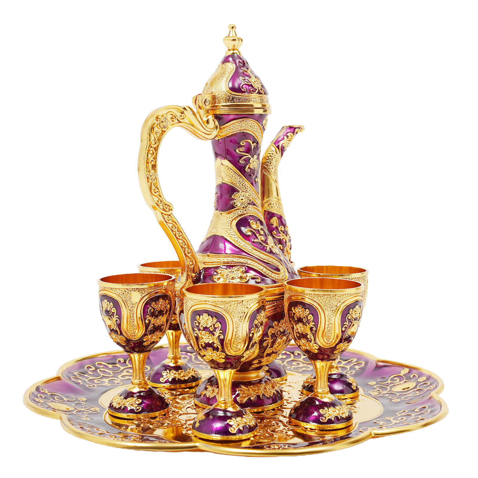 Turkish Tea Set, Vintage Turkish Teapot Set with 6 Coffee Cup and Tea Tray Decor
