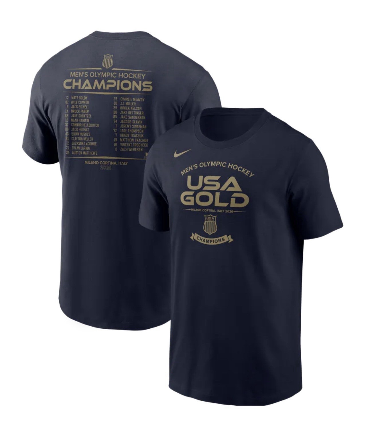 Men's USA Hockey Nike 2026 Winter Olympics Gold Medal Roster T-Shirt Size Large