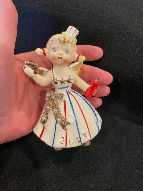 VNT 1950 Lefton July Birthday Angel Miss Firecracker #1987J Figurine 4.75 VNT 1950 Lefton July Birthday Angel Miss Firecracker #1987J Figurine 4.75