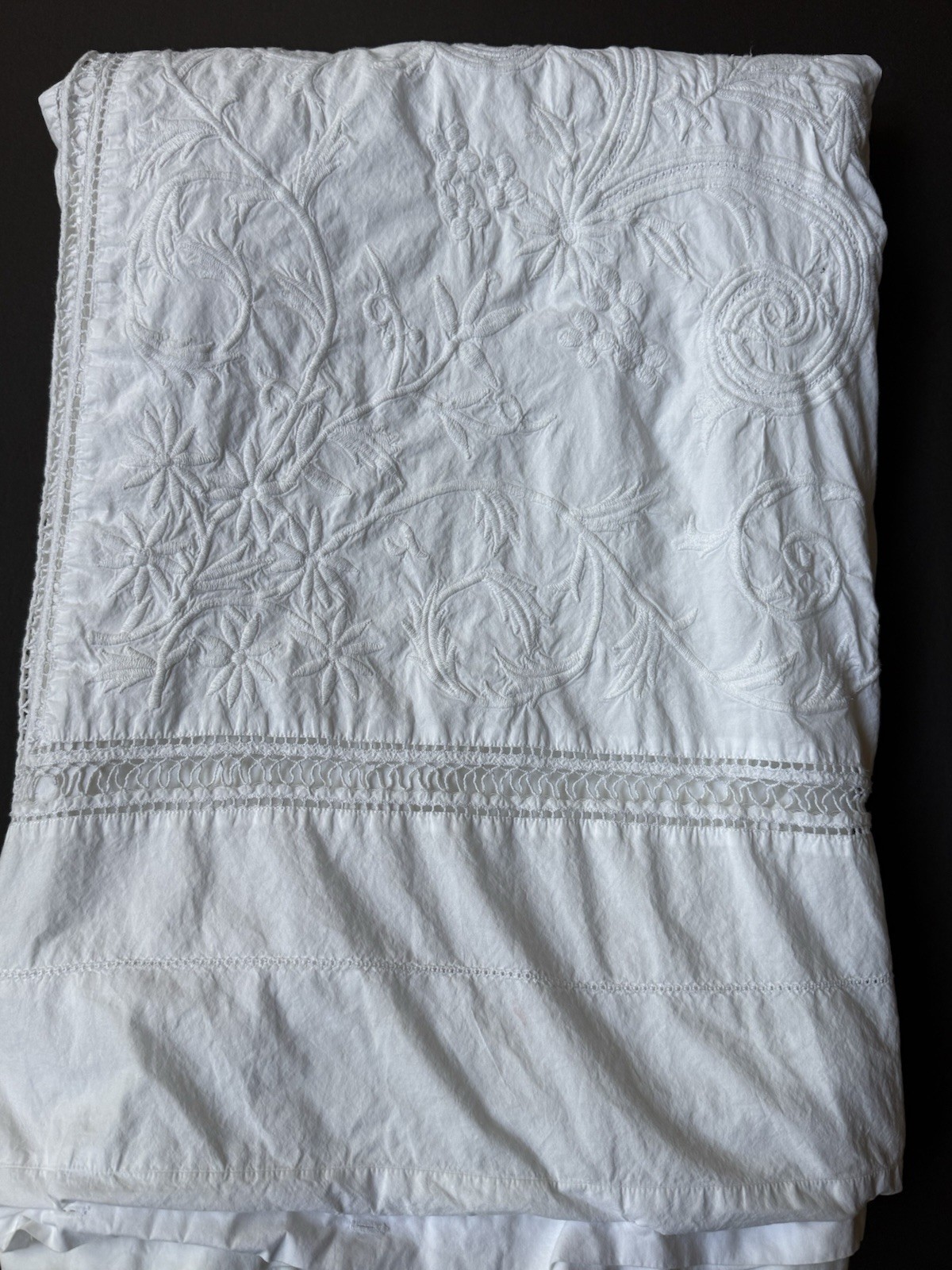 GUC Rare RALPH Lauren *QUEEN Hope Chest WHITE DUVET COVER Florals EMBROIDERED
