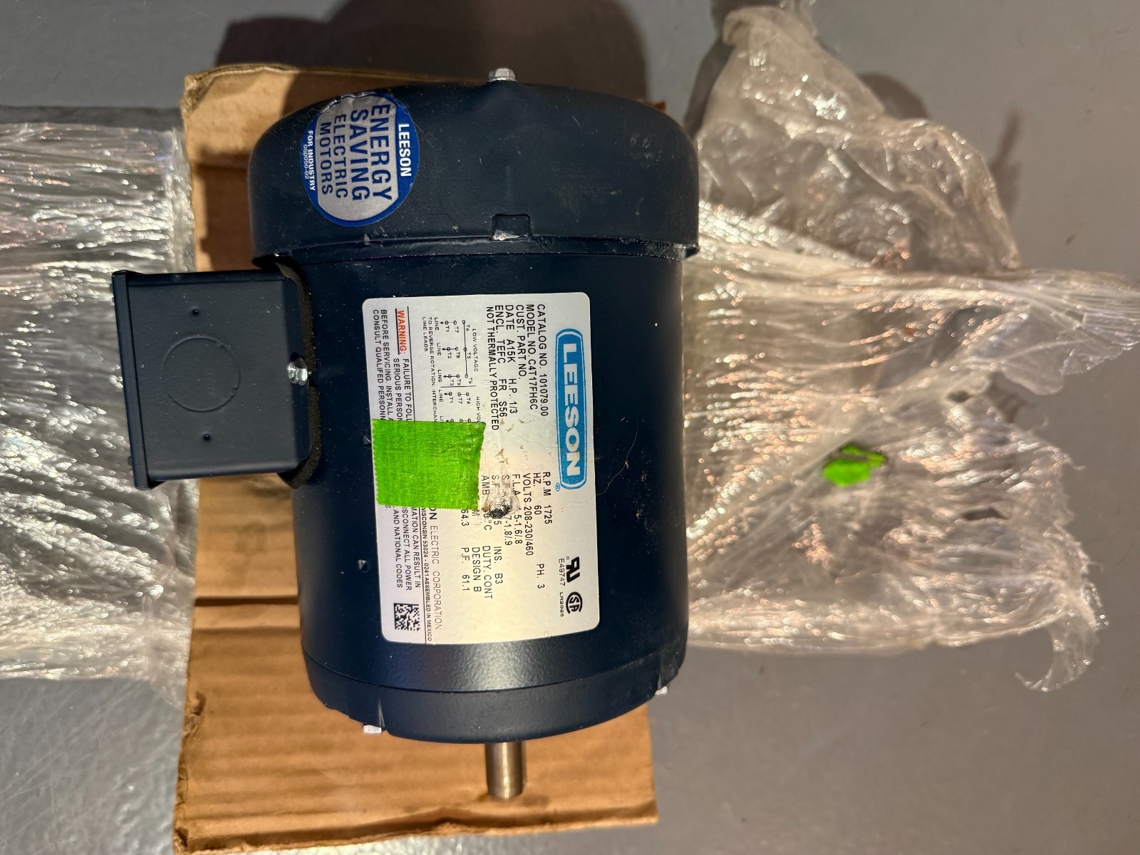 Leeson motor Model: C4T17FH6C Cat No. 101079.00 Leeson motor Model: C4T17FH6C Cat No. 101079.00