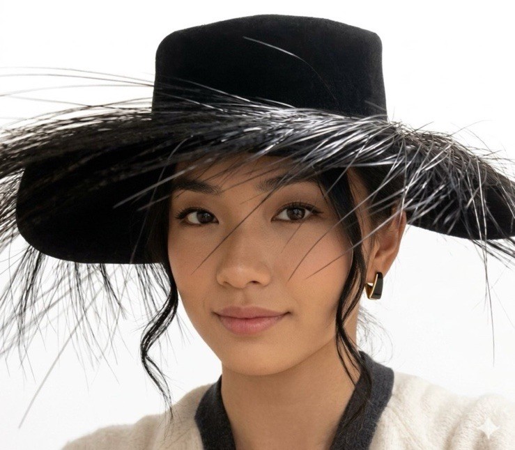 Vintage Frank Olive Private Collection Black Felt Explosive Horsehair Hat Small