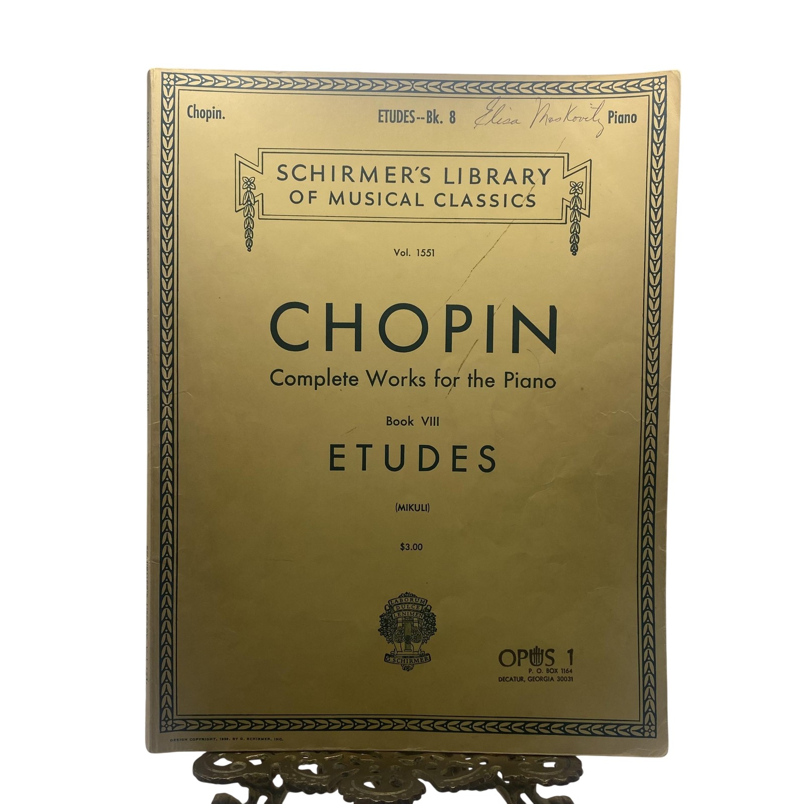 Vintage G Schirmer Chopin Etudes Complete Works Piano Score 1551 Yellow USA