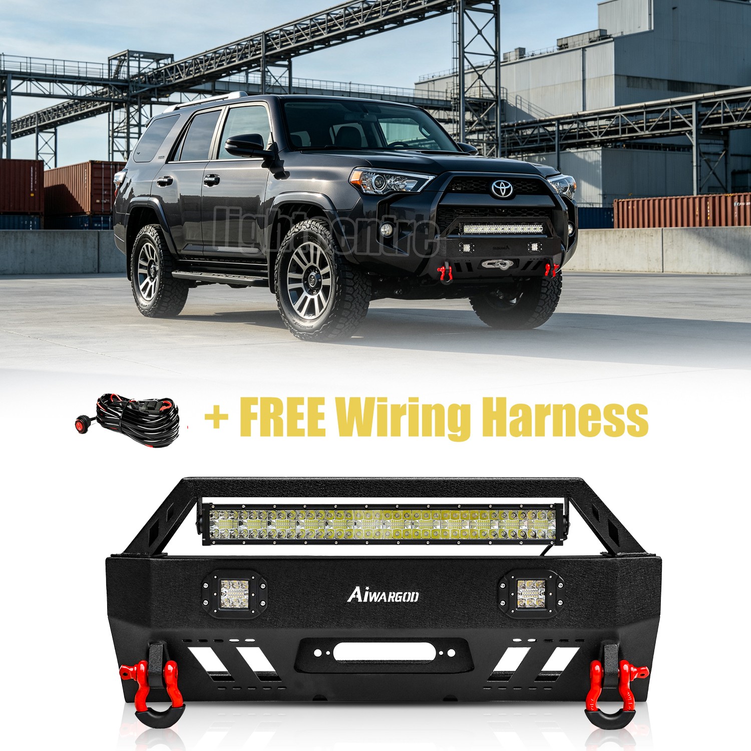 For 2010-2024 Toyota 4runner Front Bumper W/Winch Plate & Lights & Red D-Rings For 2010-2024 Toyota 4runner Front Bumper W/Winch Plate & Lights & Red D-Rings