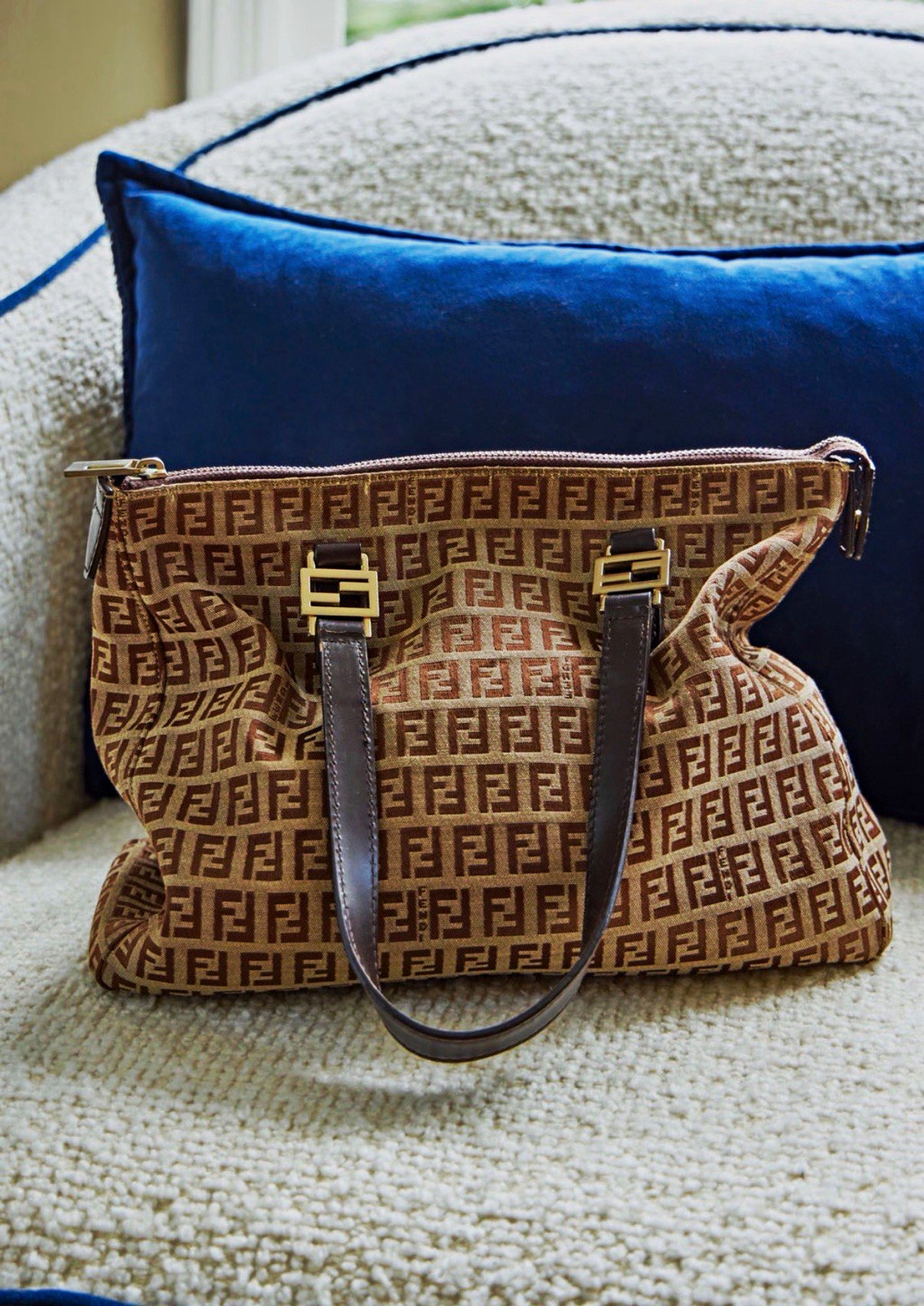 Fendi Zucchino Vintage Brown Double Handle Tote with Certificate of Authenticity Fendi Zucchino Vintage Brown Double Handle Tote with Certificate of Authenticity