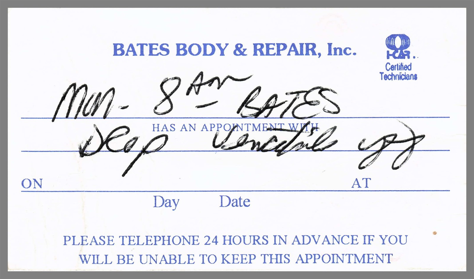 Paul Bates Body Repair Auto Culpeper Virginia Vintage Business Card Paul Bates Body Repair Auto Culpeper Virginia Vintage Business Card