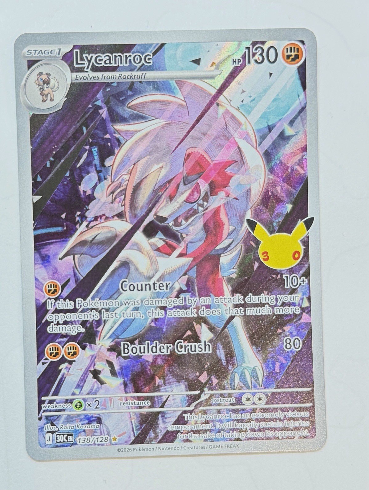 Lycanroc 138/128 Set 30C Secret Rare Holo Stage 1 130 HP Pokemon TCG Eng Lycanroc 138/128 Set 30C Secret Rare Holo Stage 1 130 HP Pokemon TCG Eng