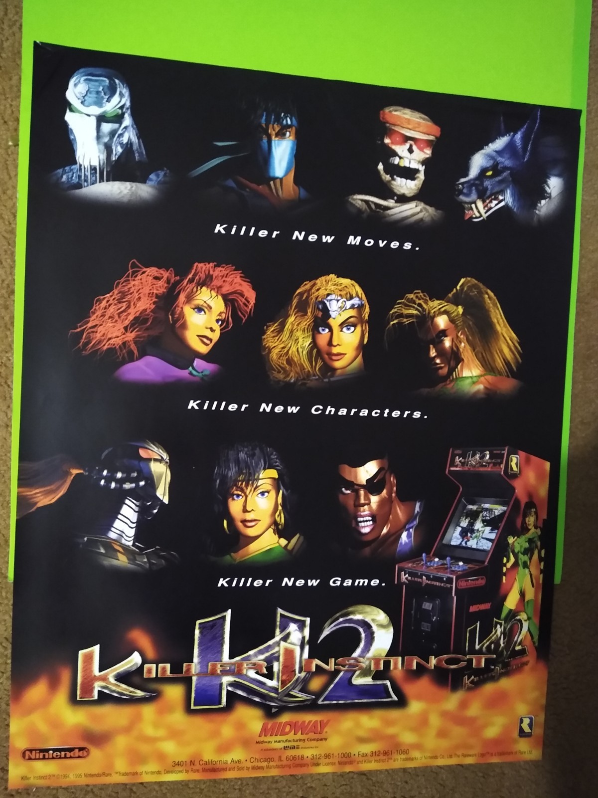 Midway Killer Instinct 2 Arcade POSTER 1995 Original NOS Video Game 28 X 22 Art Midway Killer Instinct 2 Arcade POSTER 1995 Original NOS Video Game 28 X 22 Art