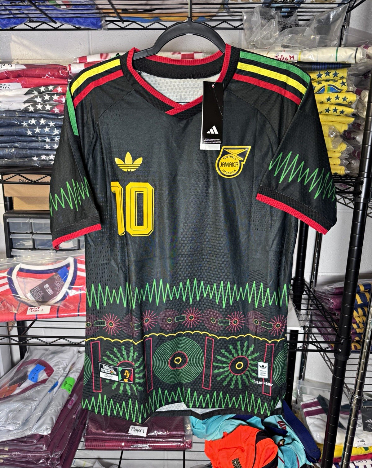 adidas Jamaica Marley #10 Soccer Jersey Black Green Red Men player size L