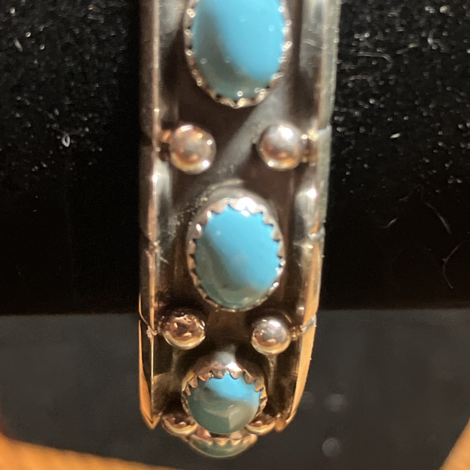 Reed Charley Signed Navajo Kingman Turquoise Sterling Cuff Bracelet 7 Bezel Set