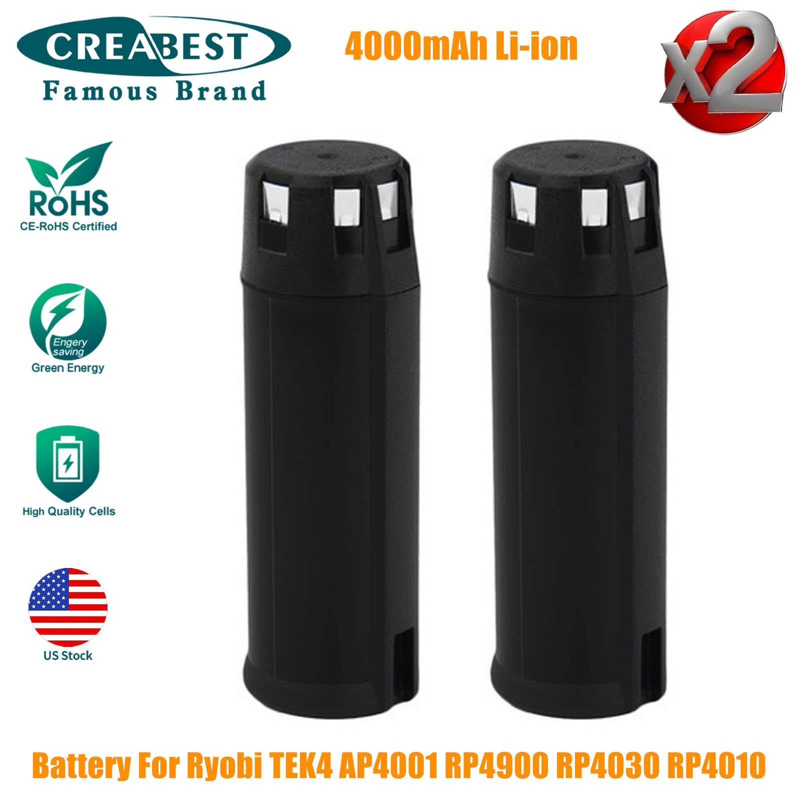 1/2x Battery For Ryobi Tek4 Ap4001 Ap4700 Rp4410 Rp4530 Rp4900 4000mAh 4V Li-ion