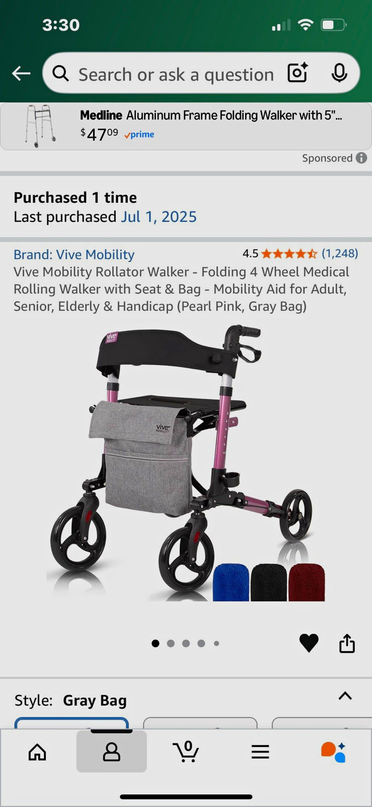Vive Mobility 4-Wheel Rollator Walker w/ Seat, Storage Bag, Foldaway Pink