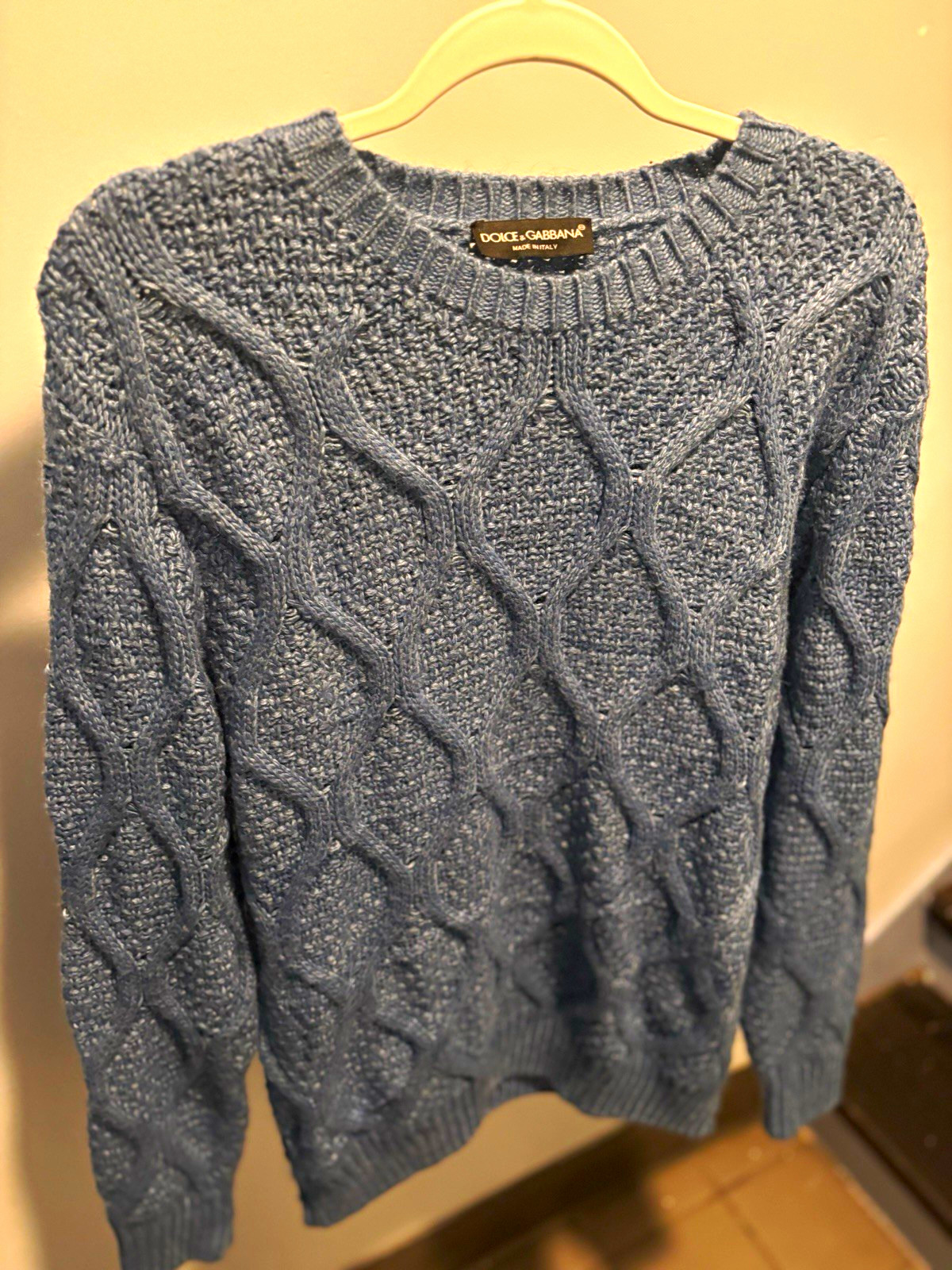 Dolce & Gabbana Men’s L Blue Cable-Knit Crewneck Pullover Wool Blend Dolce & Gabbana Men’s L Blue Cable-Knit Crewneck Pullover Wool Blend