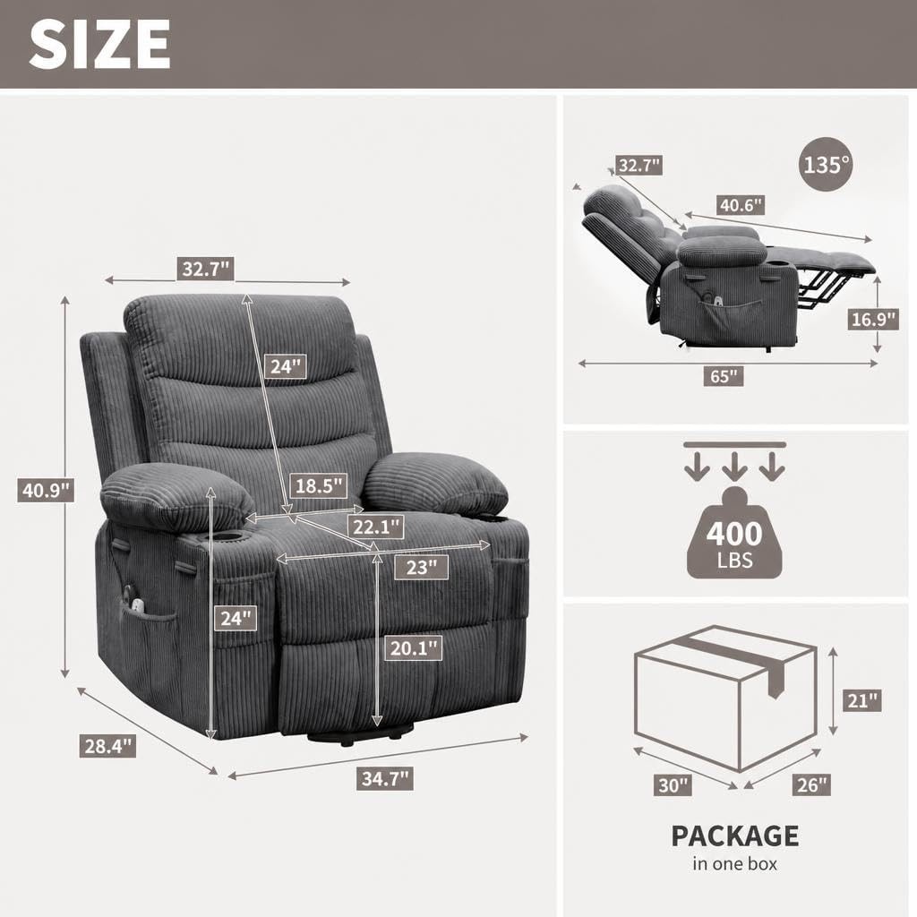 Oversized Power Lift Massage Heat Recliner Chair for Elderly Electric Lift Chair