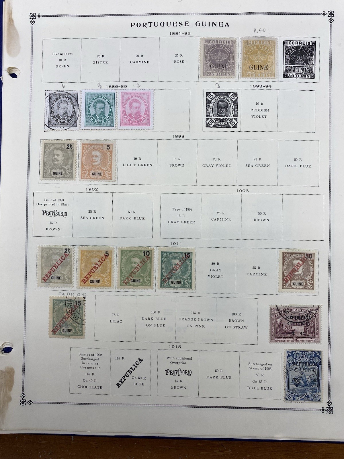 Portuguese Guinea stamps 1881-1955 on Scott Album Pages, Hinged. Portuguese Guinea stamps 1881-1955 on Scott Album Pages, Hinged.