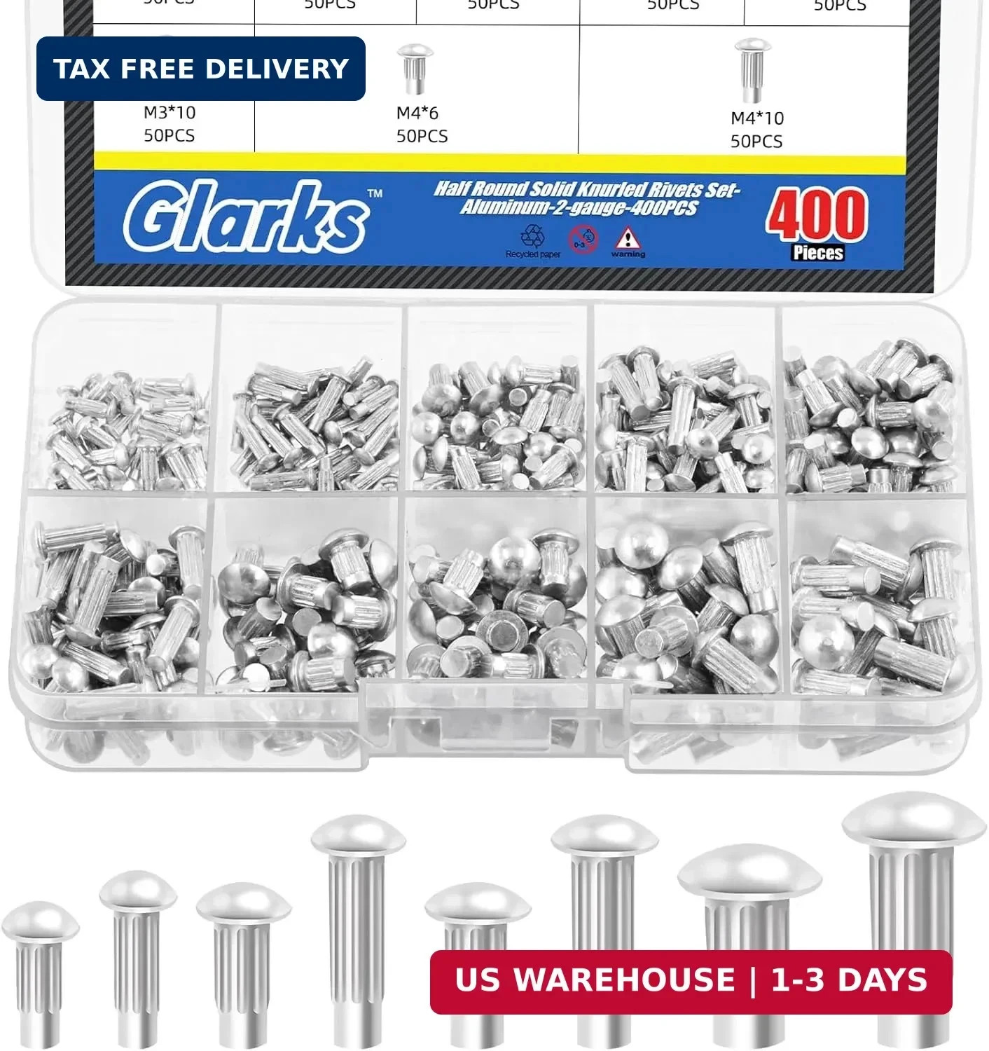 400Pcs Solid Rivets Knurled Shanks Set, M2 M2.5 M3 M4 Semi-Round Head Aluminium 400Pcs Solid Rivets Knurled Shanks Set, M2 M2.5 M3 M4 Semi-Round Head Aluminium
