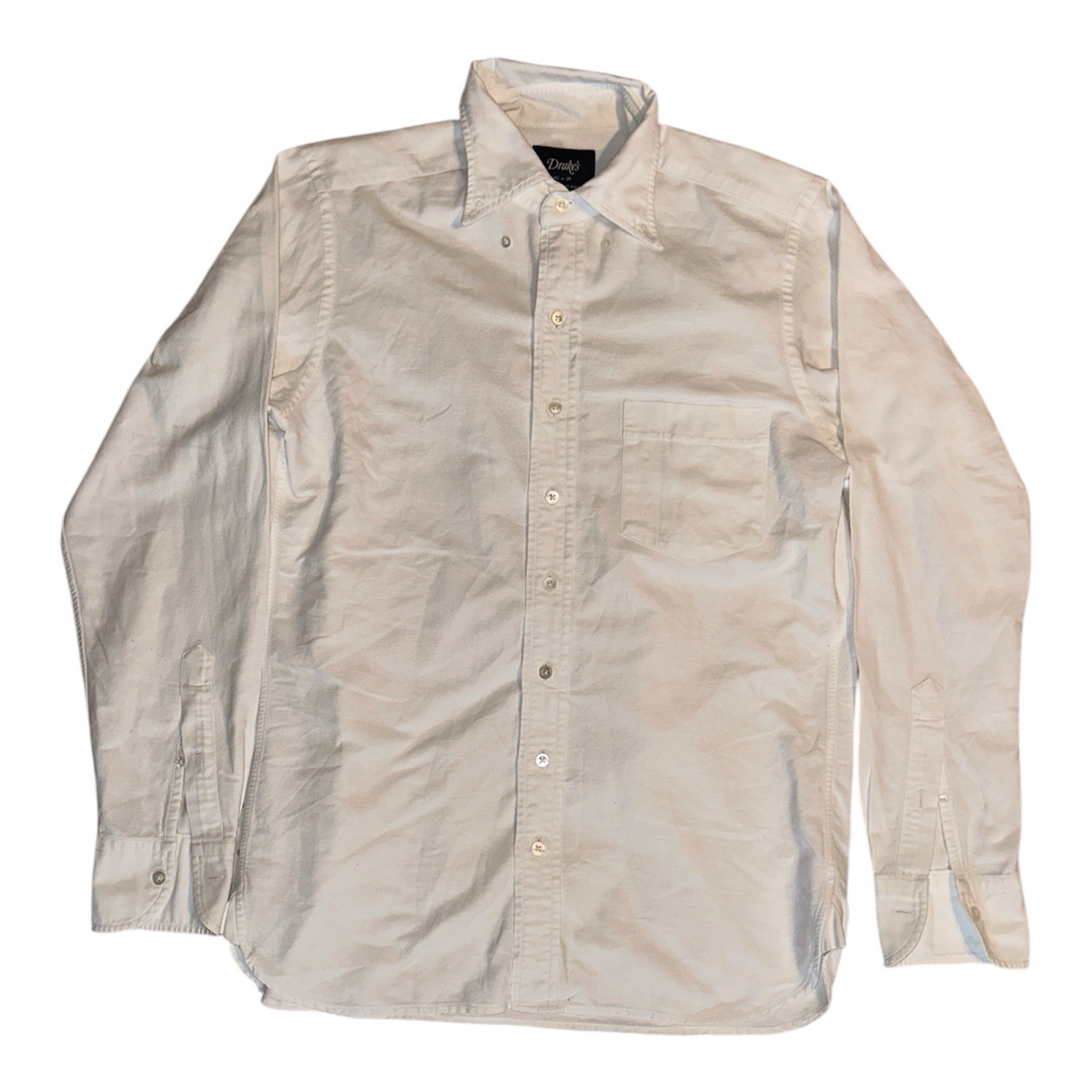 Drake\'s Men\'s 15 1/2 - 39 White Long Sleeve Oxford Shirt Made in England