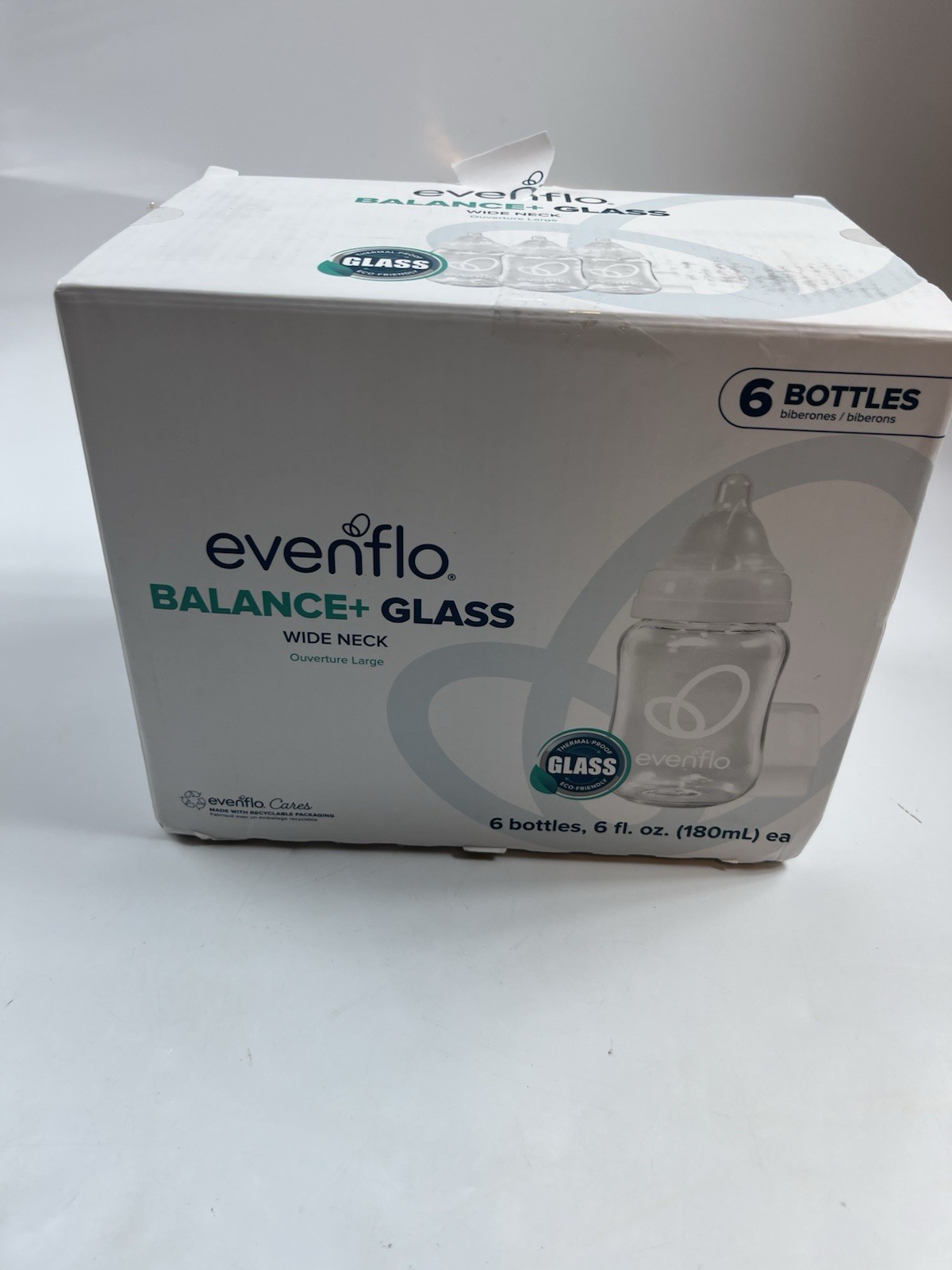 Evenflo Balance+ Glass Wide Neck Baby Bottles 6 fl oz 6 Pack