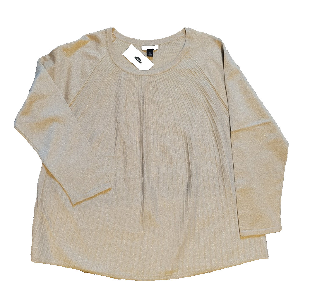 Alfani PXL pleated shimmer gold top long sleeve scoop neck New w/tags