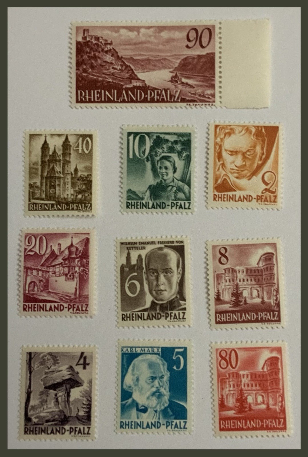 1948-9 GERMANY Allied Occupation French Zone Rhine-Palatinate Set 10 Stamps🅰️