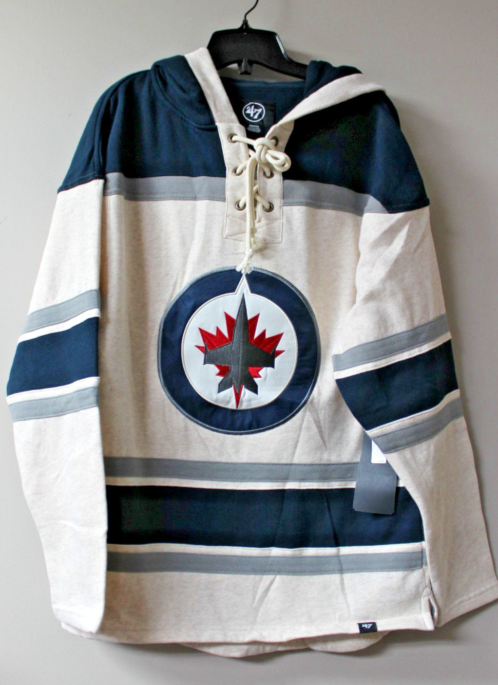 New NHL Winnipeg Jets Lacer jersey style mid weight cotton hoodie men\'s S