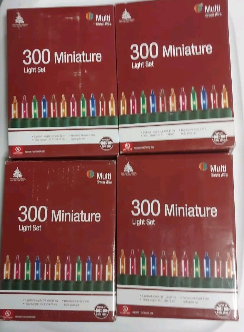 Lot of 4 - 300 Mini Christmas Lights, 1200 Total Lighted Length Multi-Color