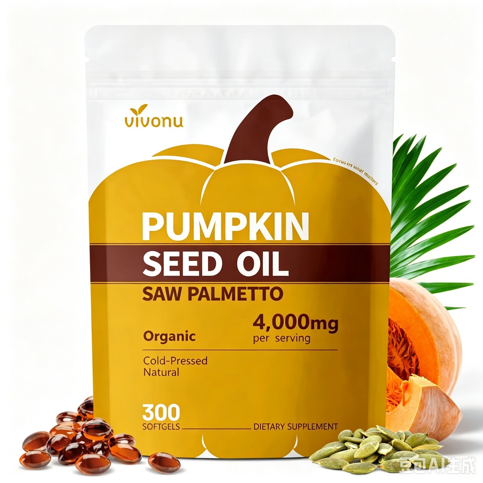 VivoNu Pumpkin Seed Oil Softgel with Saw Palmetto 4000mg Immune Support 300ct