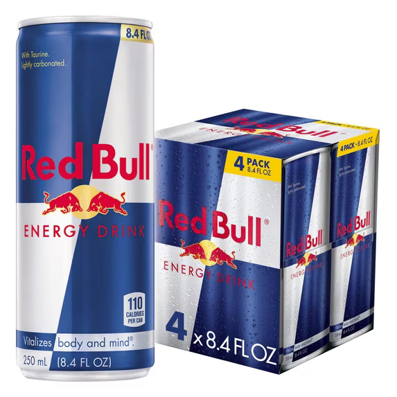 Red Bull Energy Drink, 80mg Caffeine, 8.4 fl. oz., Pack of 4 Cans.... Red Bull Energy Drink, 80mg Caffeine, 8.4 fl. oz., Pack of 4 Cans....