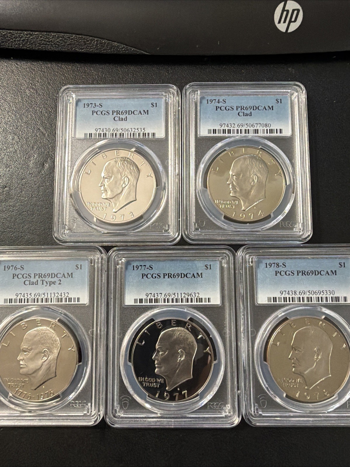 1973,74,76,77,78 EISENHOWER DOLLARS / PCGS/ PR69 DCAM / 5 COINS 1973,74,76,77,78 EISENHOWER DOLLARS / PCGS/ PR69 DCAM / 5 COINS