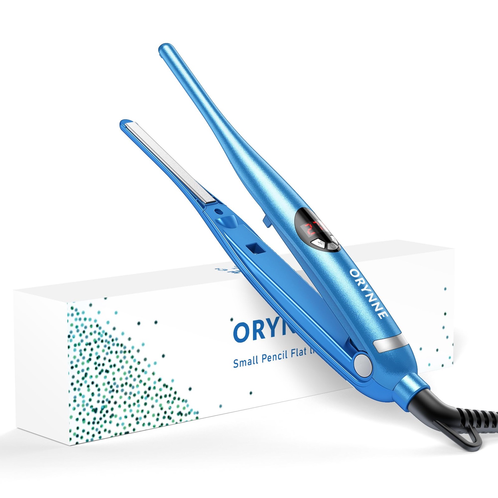Blue 3/10 Pencil Flat Iron, 5s Heat Up, 270-450F, Ionic, Dual Voltage, Short