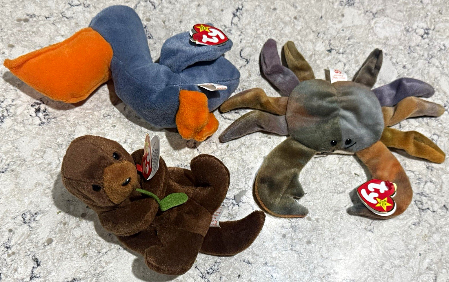 LOT of 3 ty Beanie Babies Vintage 1996 Claude Crab Scoop Pelican Seaweed 4th Gen LOT of 3 ty Beanie Babies Vintage 1996 Claude Crab Scoop Pelican Seaweed 4th Gen