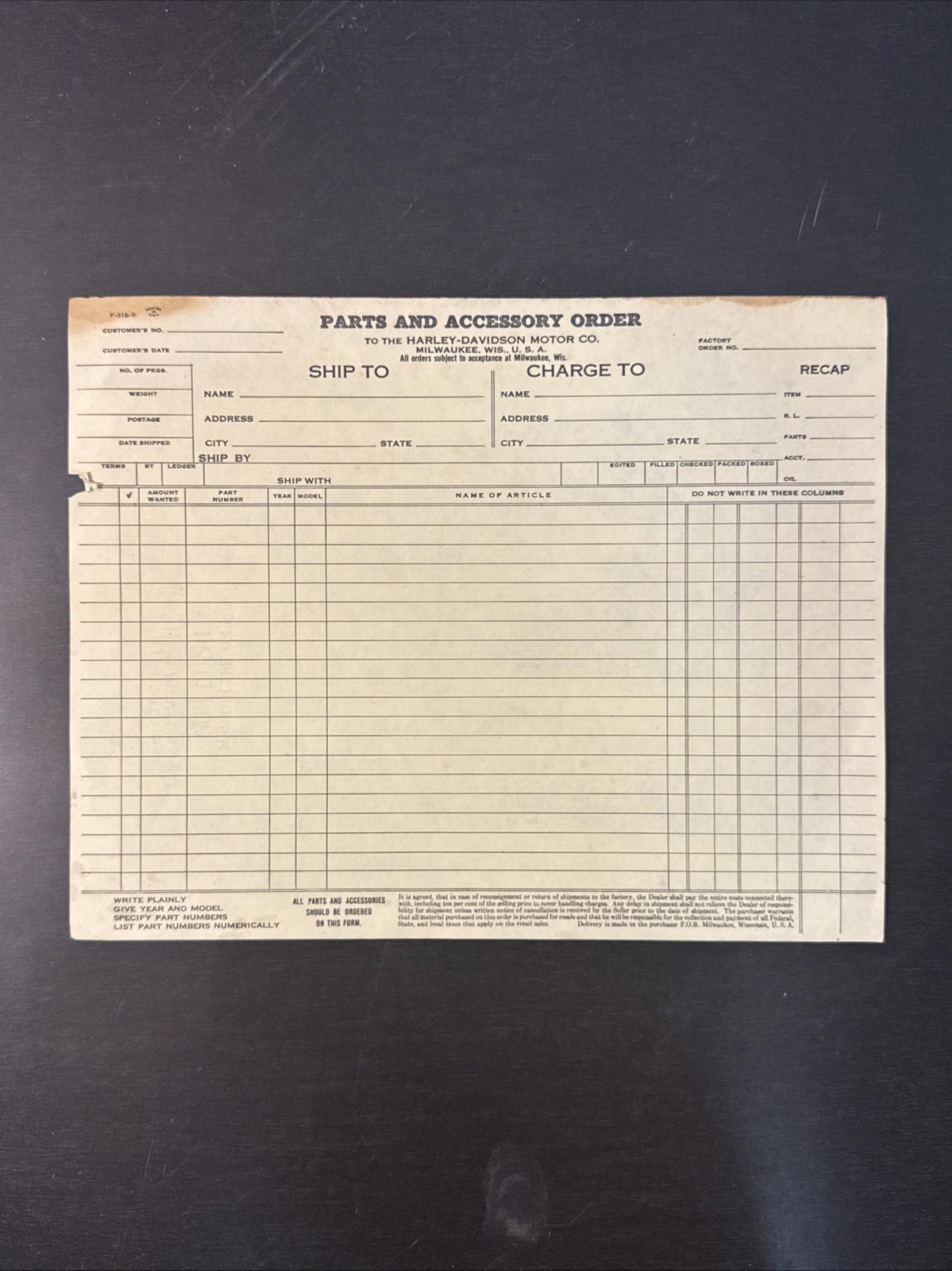 Vintage Original 40s 50s Dealer Parts Accessories Factory Order Harley-Davidson Vintage Original 40s 50s Dealer Parts Accessories Factory Order Harley-Davidson