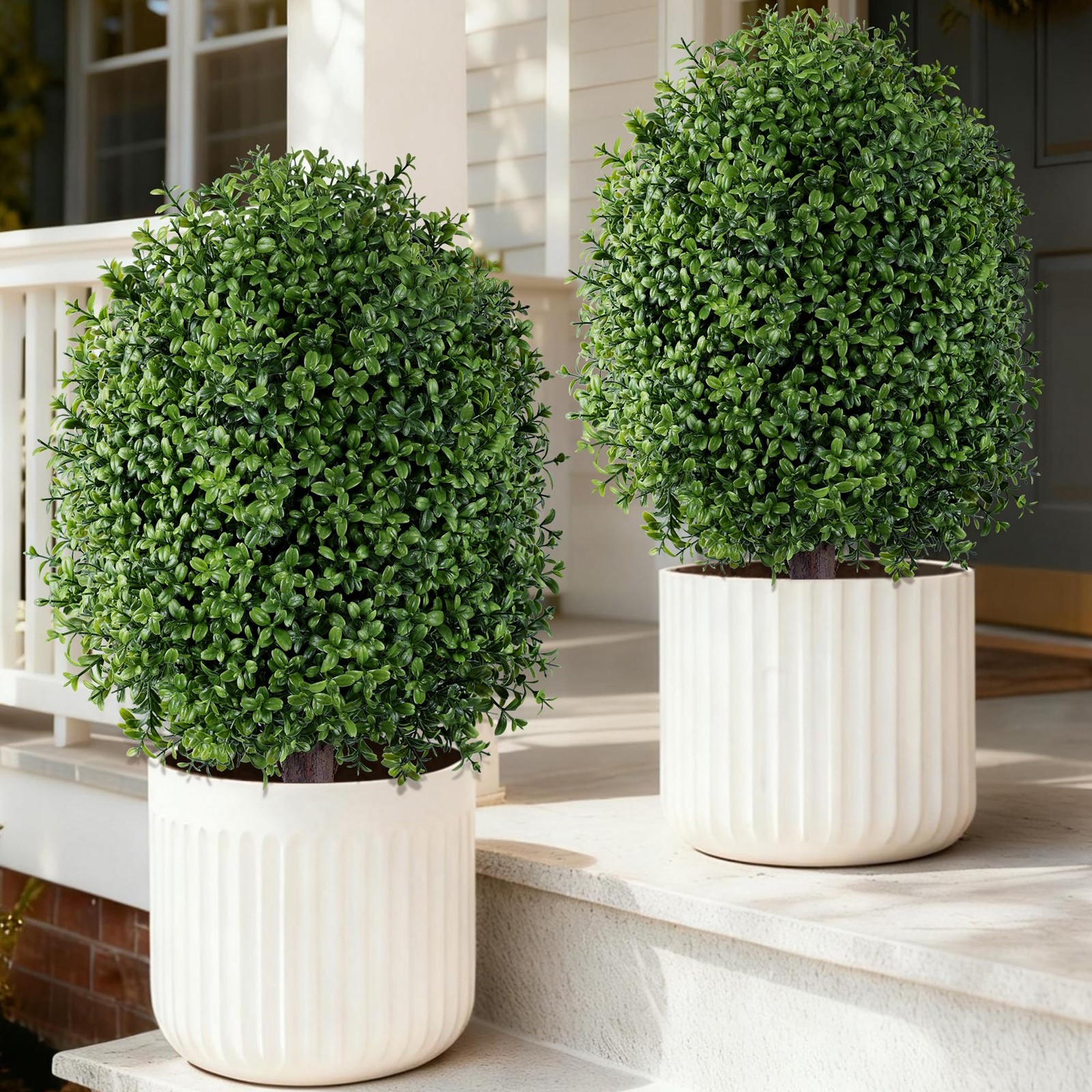 INSPRING 24” Artificial Boxwood Topiary Trees Outdoor Fake Bushes Plants UV R...