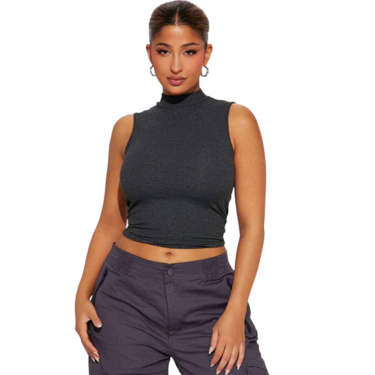 Popular 21 Charlotte Crew Neck Top Shirt Charcoal Women\'s Size Small