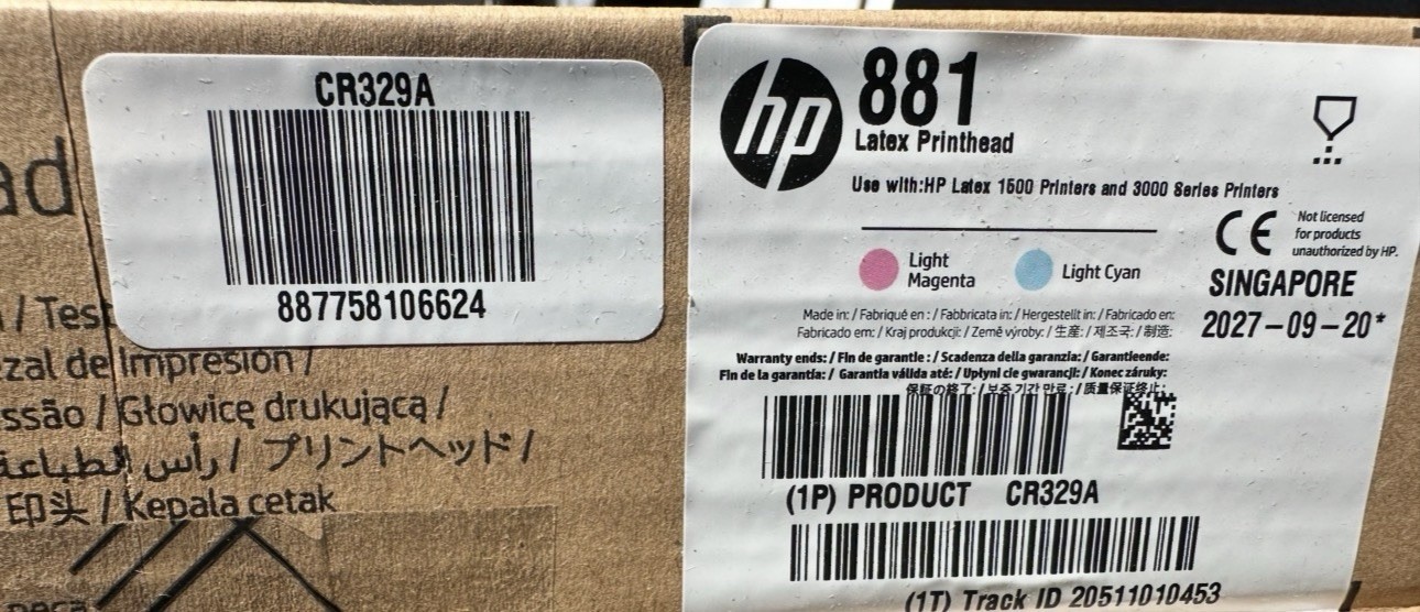 HP 881 Latex Printhead CR329A Lt Cyan/Lt Magenta BRAND NEW SEALED EXP 9/2027 HP 881 Latex Printhead CR329A Lt Cyan/Lt Magenta BRAND NEW SEALED EXP 9/2027